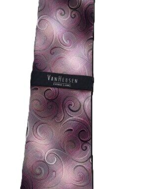 NWT Van Heusen Extra Long Tie Pink Purple Gray Curl Paisley Men's Necktie